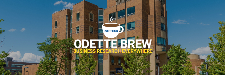 Logo of coffee cup with the words Odette BREW: Business Research Everywhere