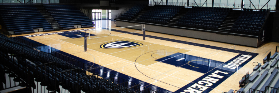 Volleyball court with Windsor Lancer Shield.