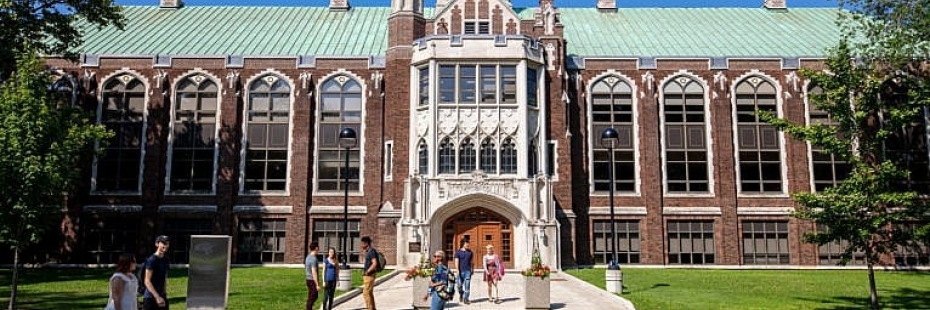 dillon hall with student's walking