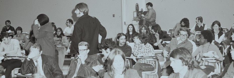 Old photo of students in classroom