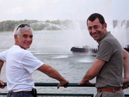 Alan Wright and François Georges in front of the Peace Fountain.