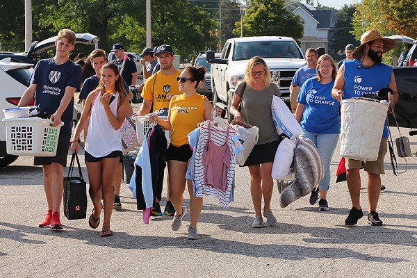 Student volunteers pitched in to help new residents during Move-in Day, Sunday on the UWindsor campus.