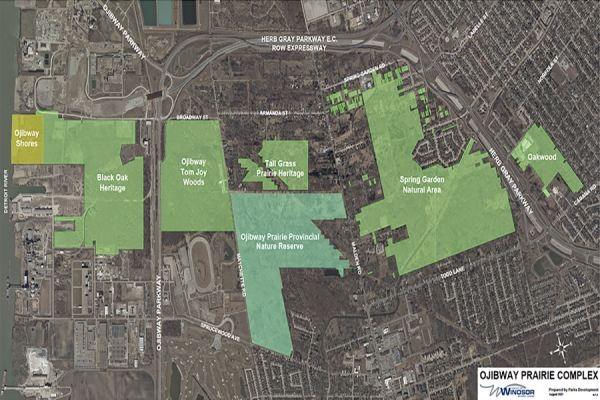 map of Ojibway Prairie Complex