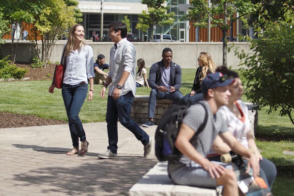 students out on campus