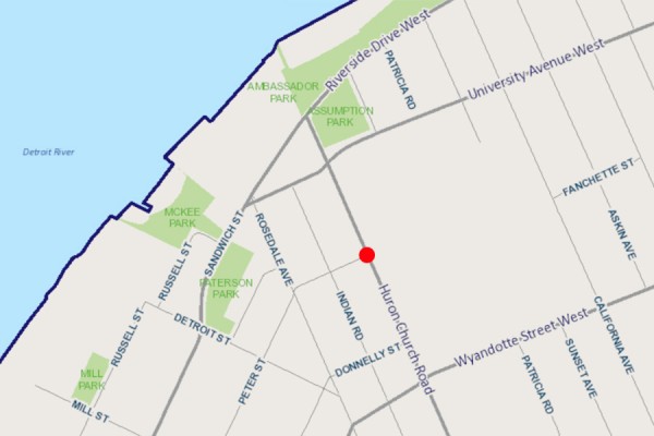 Map indicating closure of Peter Street at Huron Church Road