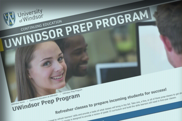computer screen displaying website of UWindsor Prep Program