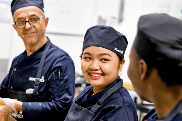 smiling food services workers