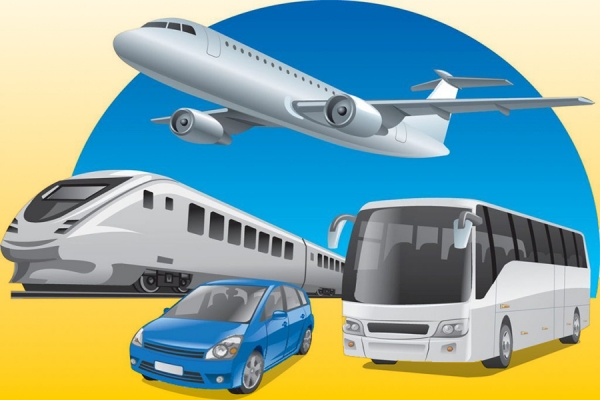modes of transport -- plane, train, automobile, bus