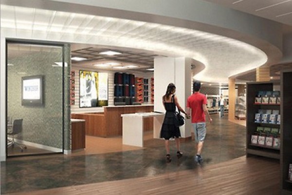 Artist’s rendering depicts the entrance of the Campus Bookstore