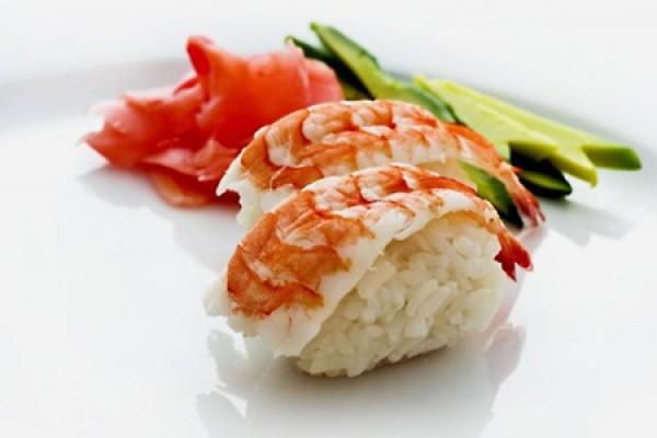 sushi with butterflied shrimp