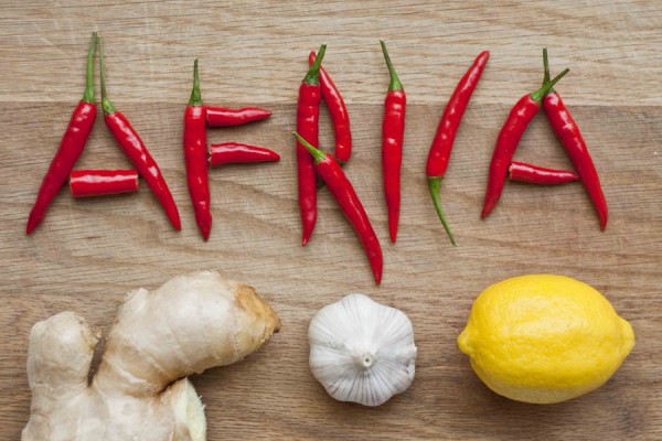 seasonings used in African cooking -- ginger, garlic, chilis, lemon