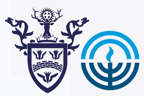 logos of Assumption University and the Windsor Jewish Federation and Community Centre