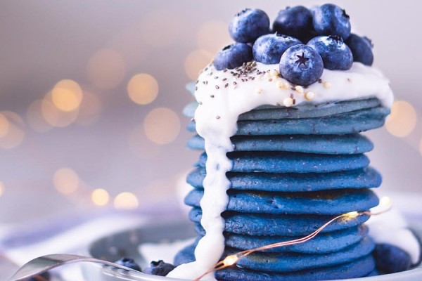 stack of blue pancakes