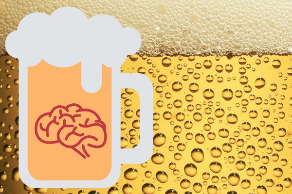 cartoon beer mug holding brain