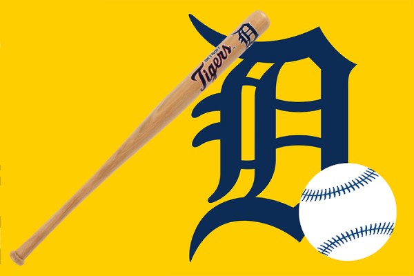 baseball bat with Detroit Tigers logo
