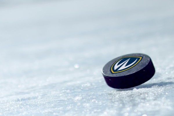 hockey puck with Lancer logo