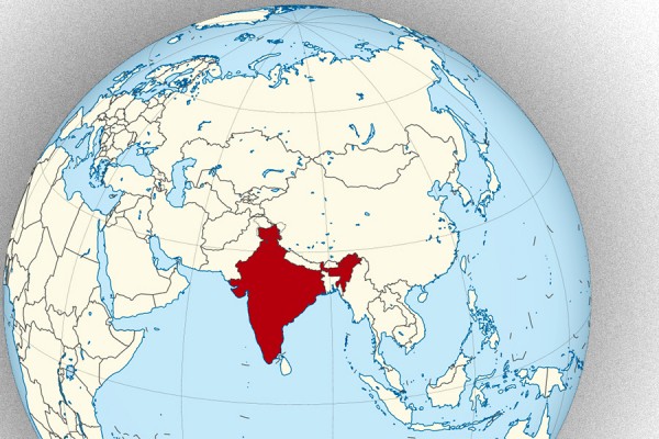 Globe highlighting location of India