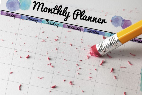 Monthly planner with events erased