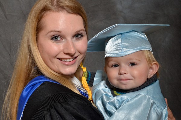 Psychology grad Victoria Pedri and her son Teddy Pedri-Foster celebrate at Saturday’s Convocation ceremonies.