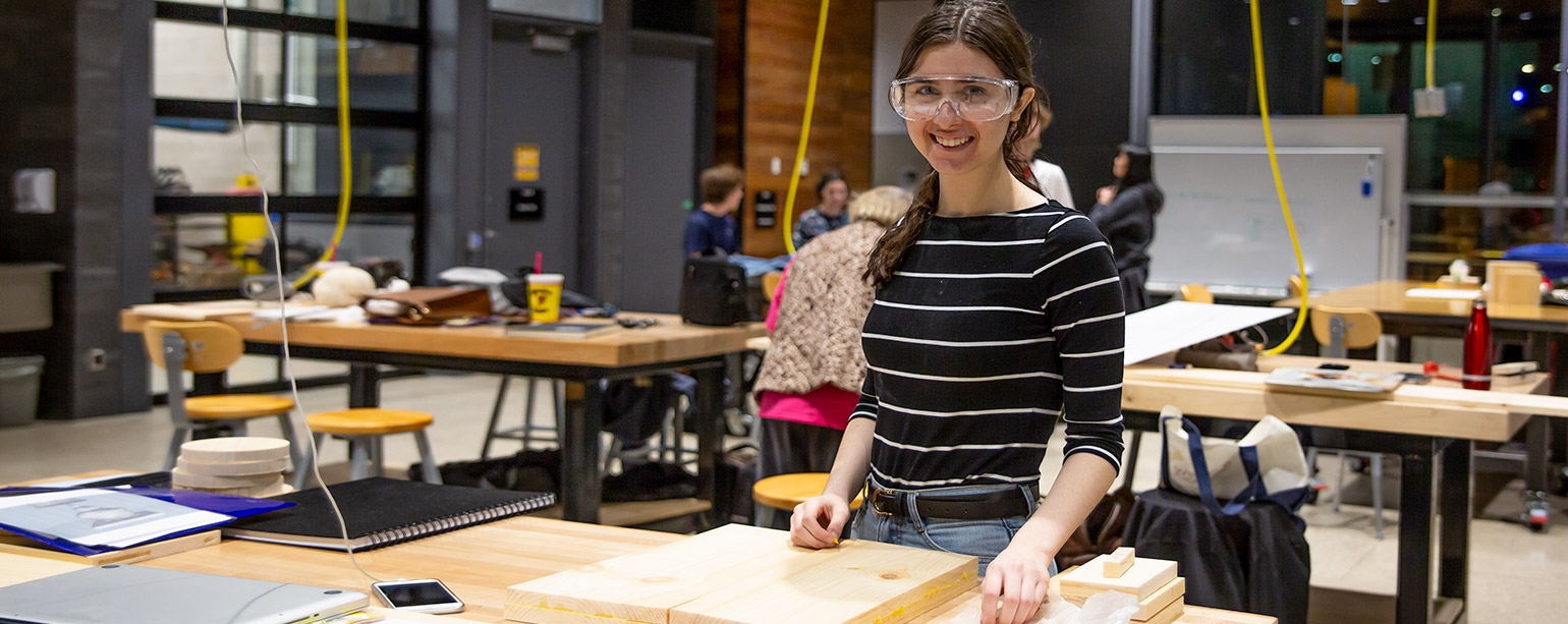 Female student in a shop class