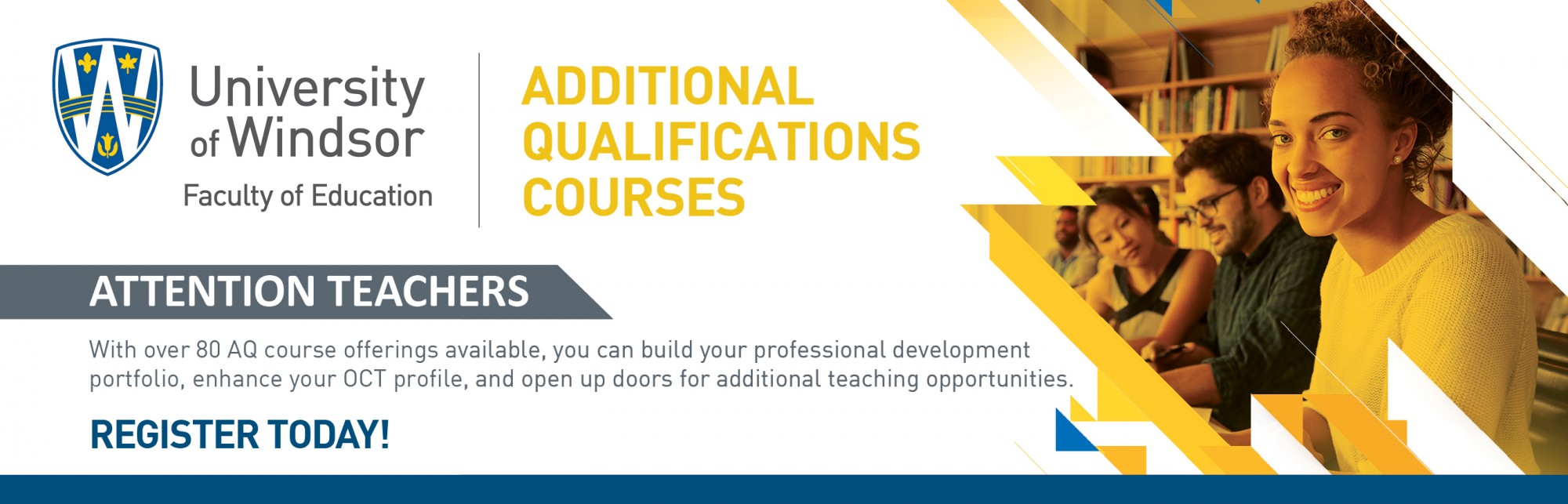 Additional Qualifications courses, banner ad describing over 80 available courses for professional development.