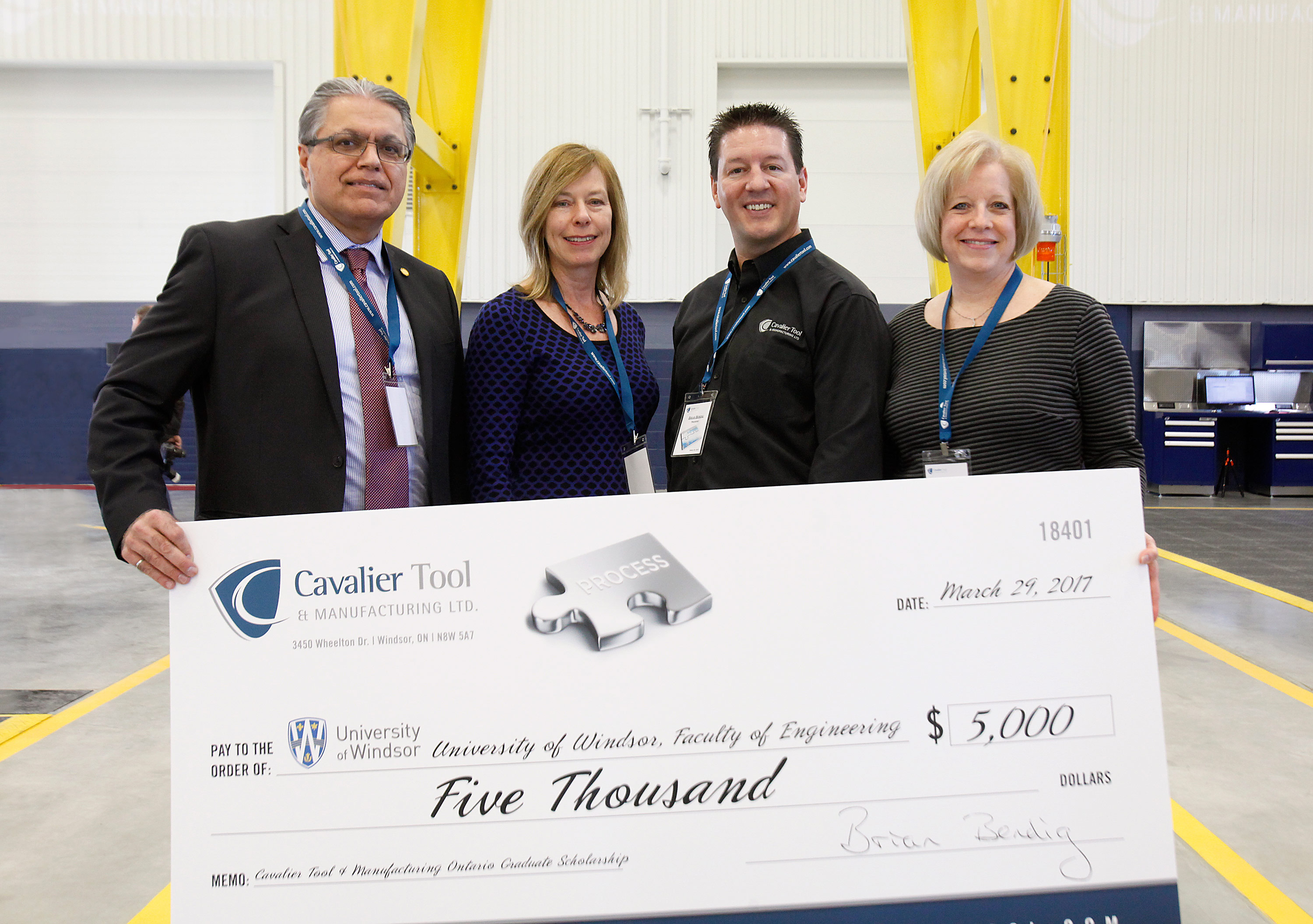 Faculty of engineering accepting 5000 donation from Cavalier Tool