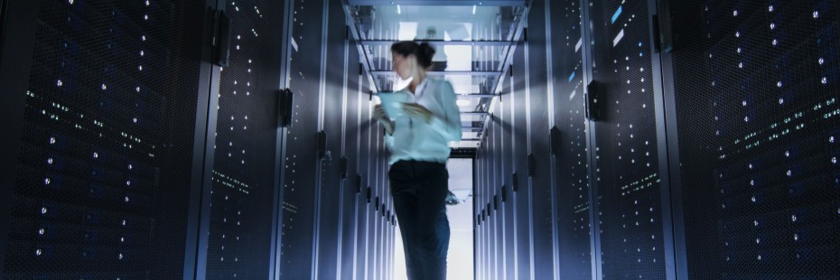 An engineer monitors computer equipment