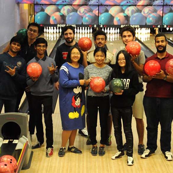 students at bowling lanes