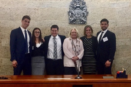 Wilson Moot Team Ryan Stern, Madalyn Bavaro, Michael Hodgins, Professor Donna Eansor, Shelby Morrison and David Ragni