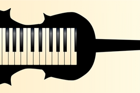 Image of a piano&#039;s keyboard inside a violin