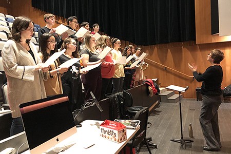 Elspeth Maynard directs the SoCA High School Honour Choir in rehearsal, November 2018