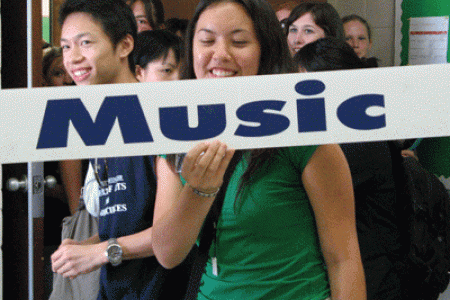 Music students marching to &quot;welcome convocation&quot; during welcome week