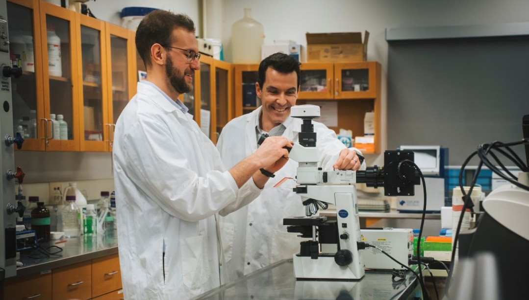 Dan Scurto and Matt Krause working in the lab