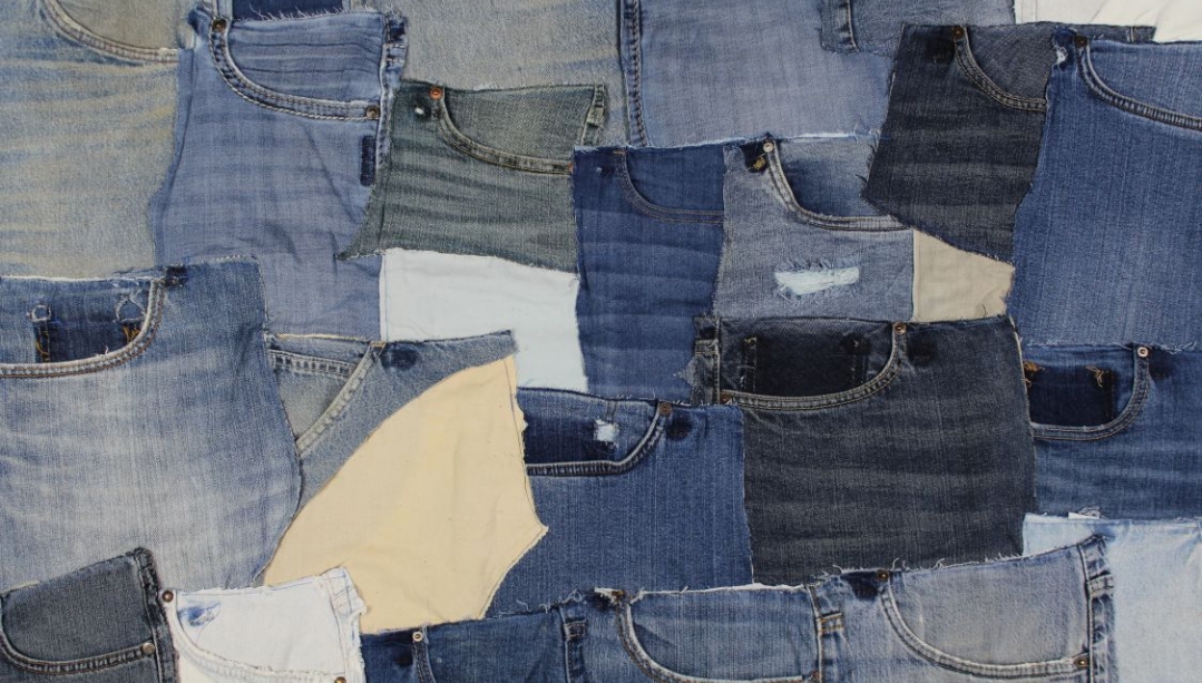 Artwork by Sav Riley made of pieces of denim