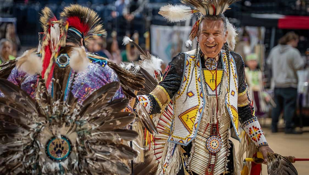 Dancers at the pow wow held in the University of Windsor's Toldo Lancer Centre.