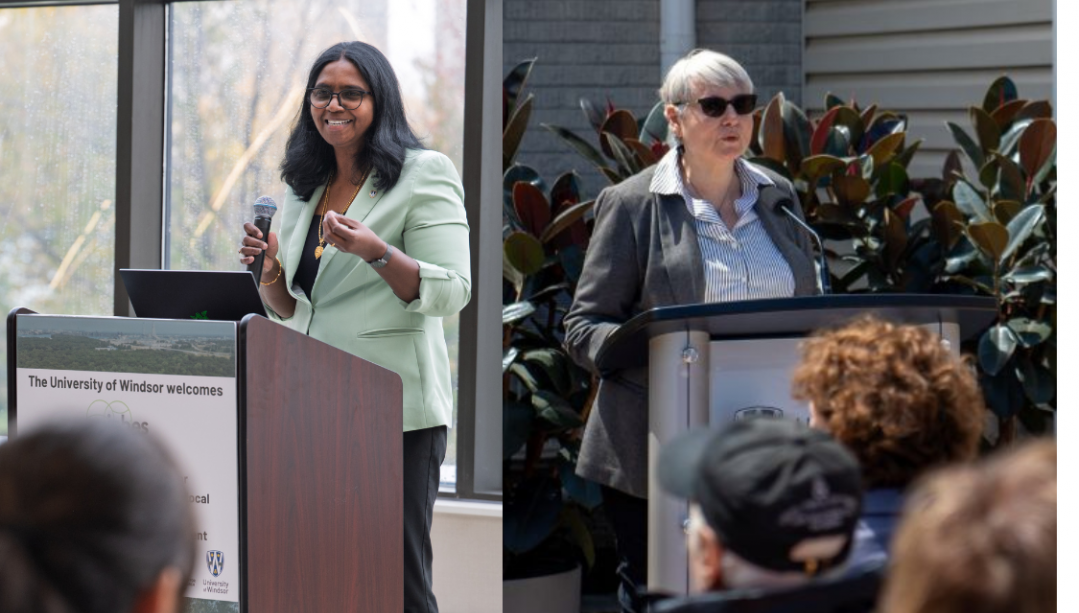 Shanthi Johnson and Veronika Mogyorody speak at podiums