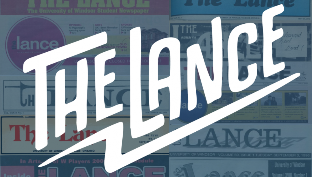 Past header images of the Lance student newspaper with the current Lance logo overtop
