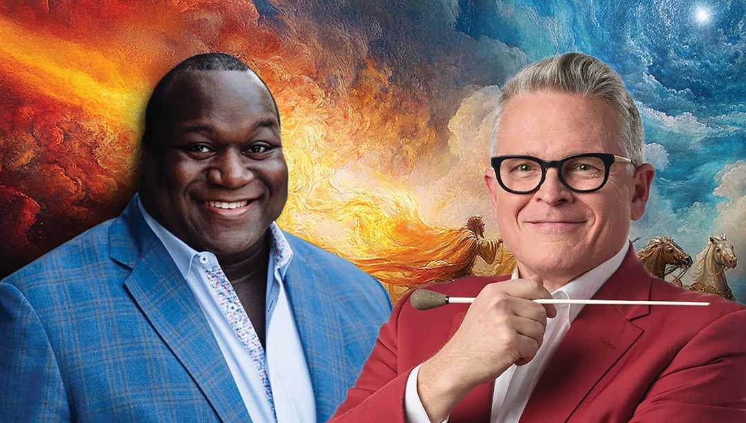 Graphic image of Reginald Smith Jr. and John Morris Russell with Elijah-themed background.