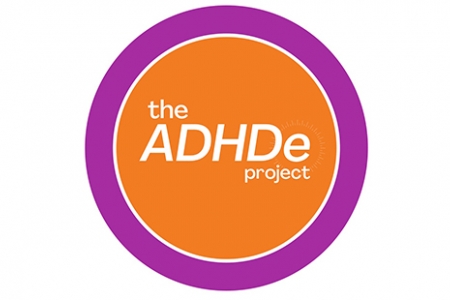 The ADHDe Project text in an orange circle with purple outlining