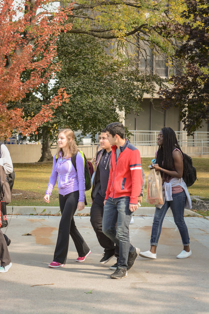 Exterior campus, students on campus