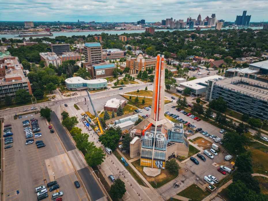 The University of Windsor campus is pictured in this aerial photo, with the Energy Conversion Centre focused in the foreground.