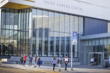 Students walk outside of the University of Windsor's Toldo Lancer Centre
