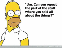 Cartoon Homer Simpson saying "Um, Can you repeat the part of the stuff where you said all about the things".