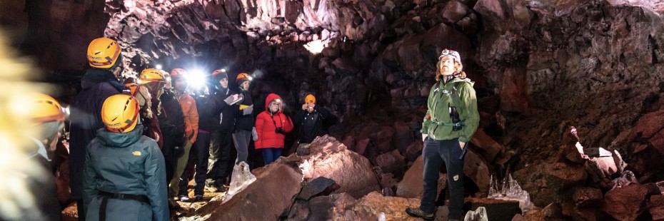 Students in a cave