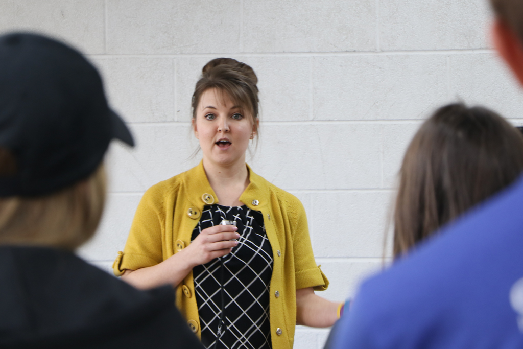 Kelly Carr, project manager of Fit Together and Kinesiology PhD candidate, addresses the audience during the Fit Together showcase at the St. Denis Centre on Wednesday, Dec. 5, 2017.