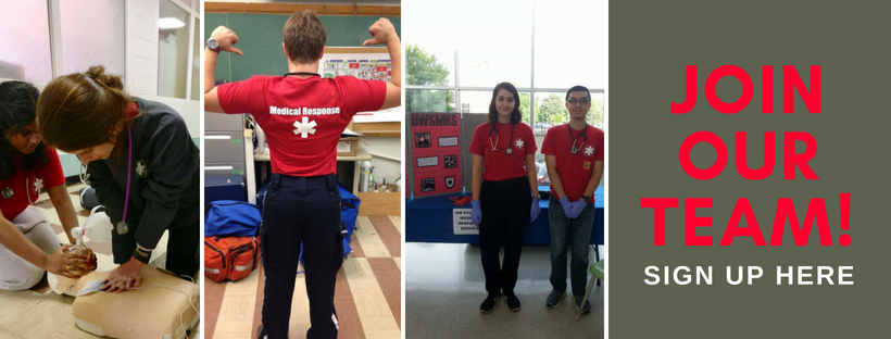 SMRS team learning CPR, showing off uniform, and hosting a display for students - Join our team, sign up here