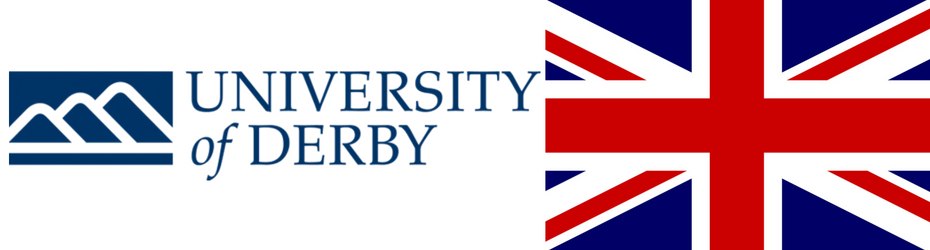 University of Derby logo and UK flag