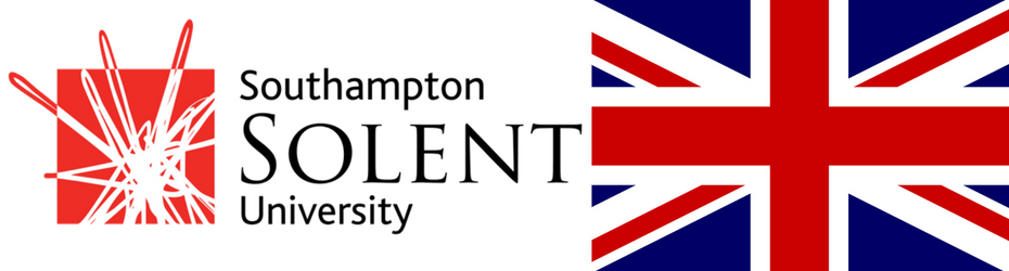 Southampton Solent University logo and UK flag