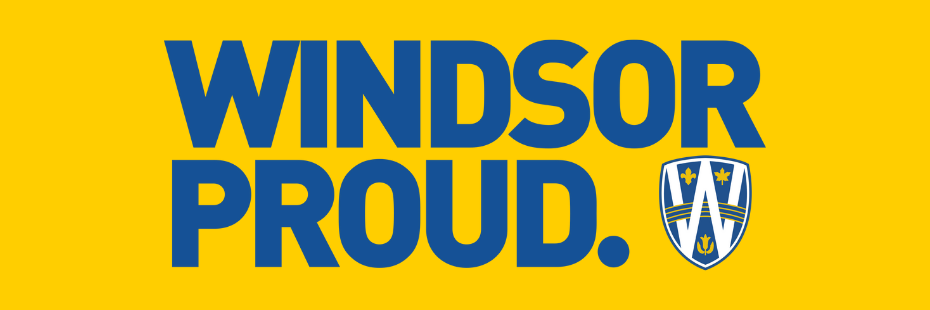 Blue text that reads "Windsor Proud" on a yellow background