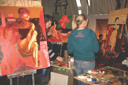 Students working on projects in the Painting - Drawing Studio